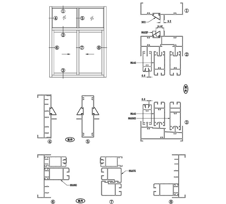 108三軌推拉窗節(jié)點圖